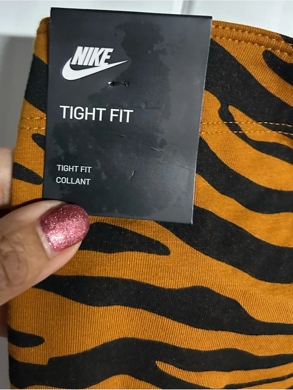 Nike Brown and Black Tiger-Print Women’s Leggings with Pink Logo